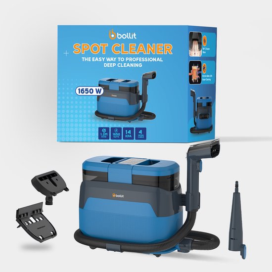Nettoyeur de tapis BOLLIT 5-en-1 PRO 1650 W - Nettoyeur à vapeur et détachant - Vapeur à 100 °C - Nettoyeur de canapés - Nettoyeur de meubles - Nettoyeur à vapeur portable - Nettoyeur de matelas - Nettoyeur de fauteuils - Nettoyeur pour voiture, canapé, s