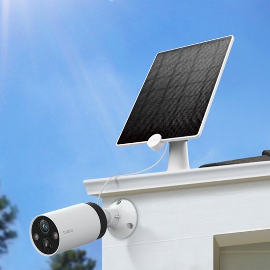 Panneau solaire TP-Link Tapo A200 - Conçu pour les caméras Tapo à batterie - Puissance de charge de 4,5 W - Indice de protection IP65 (résistant aux intempéries) - Câble de 4 m - Rotation à 360 degrés