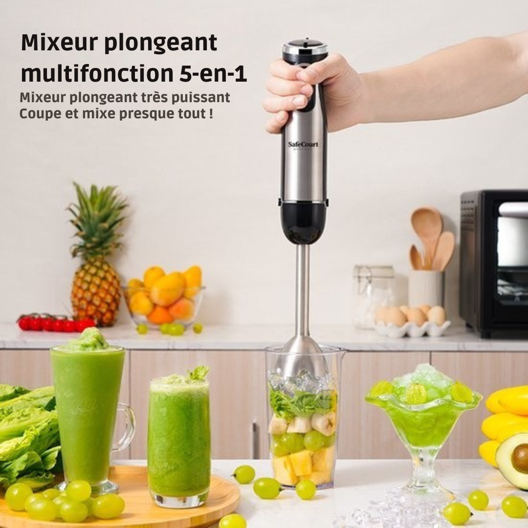 Ensemble de mixeurs à main 6 pièces Safecourt Kitchen - 1000 Watts - Hachoir - 20 vitesses - Comprend un mousseur à lait et une tasse à mesurer