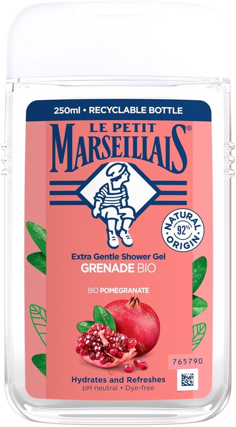 Gel douche Le Petit Marseillais Extra Doux à la grenade BIO, pH neutre pour la peau et testé sous contrôle dermatologique, 250 ml