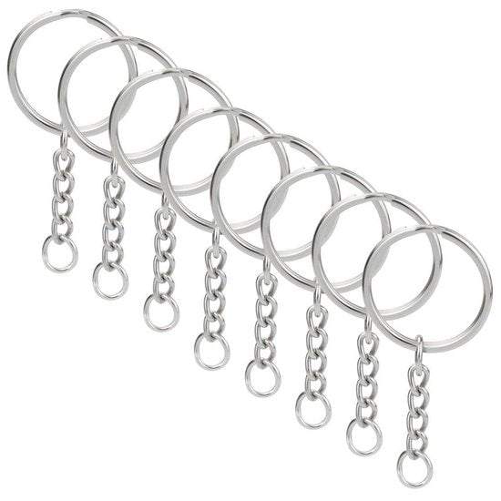 Porte-clés avec chaîne - 100 anneaux fendus pour porte-clés en acier inoxydable - Ensemble d'anneaux fendus pour pendentifs de clés - 25 mm - 100 pièces - Comprend un anneau de clé avec une maison