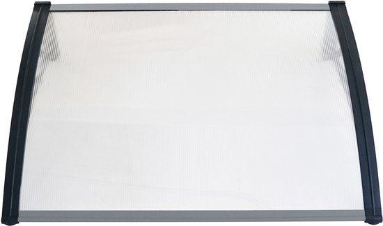 AXI Lux Auvent pour porte et véranda Noir – 128 x 75 x 24 cm – Polycarbonate transparent – Cadre en aluminium – Protection UV – Matériel de montage inclus