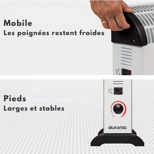 Auronic Chauffage électrique -  750/1250/2000 Watts - Thermostat réglable - Blanc