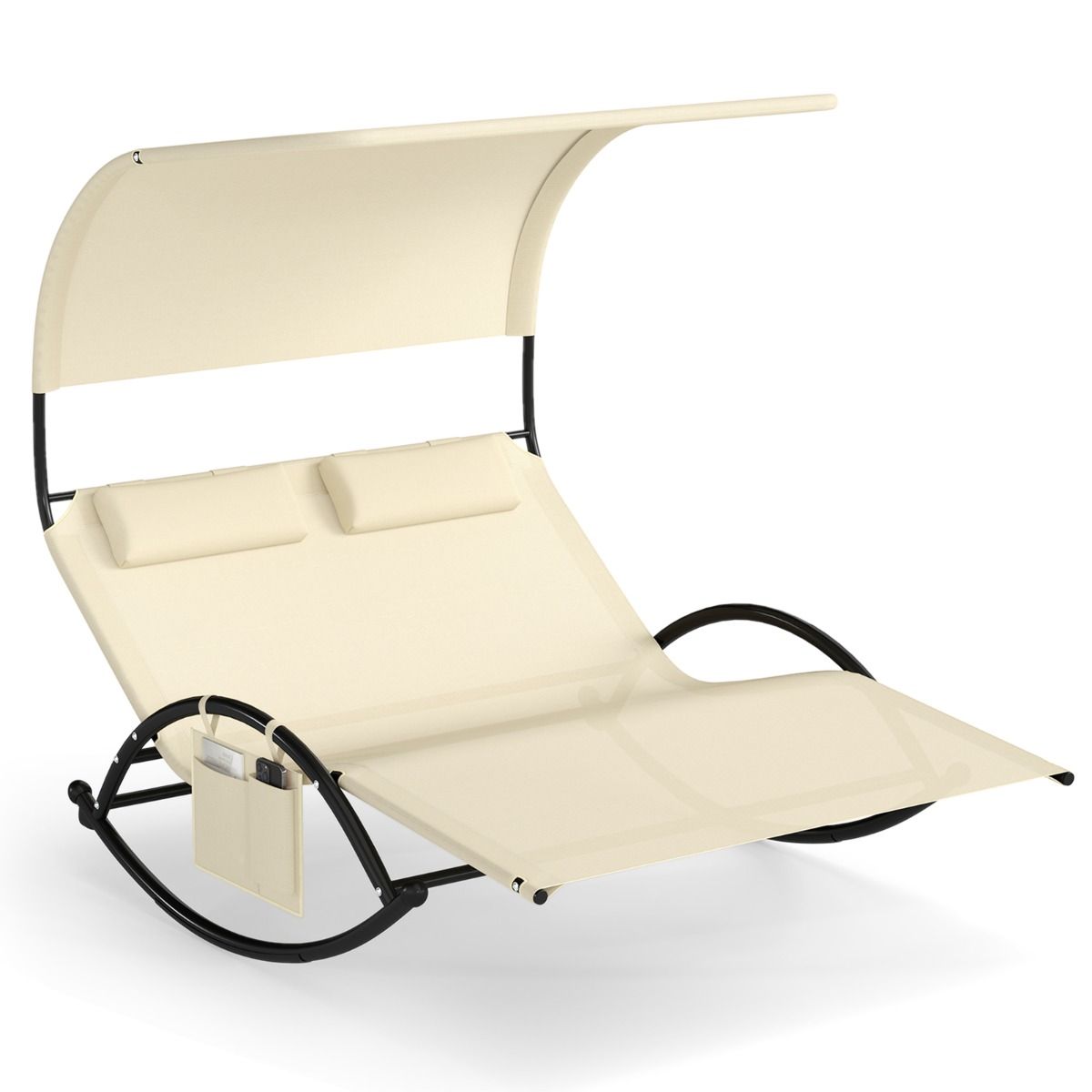 Fauteuil à bascule double Coast - avec auvent - coussins inclus - beige/gris/noir/marron