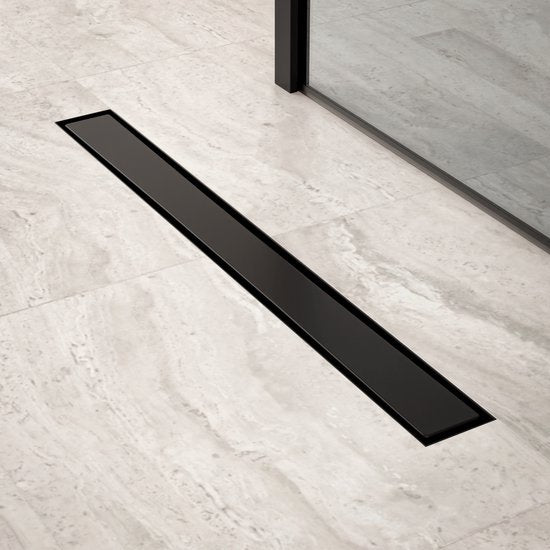 Caniveau de douche - 70 cm - Noir mat - Grille en carreaux - Acier inoxydable - Avec bride