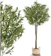 tectake® Olivier artificiel Oleand - Plante artificielle méditerranéenne avec feuilles et olives réalistes - Peu d'entretien et polyvalent - Pot de fleurs robuste inclus - Hauteur : 150 cm