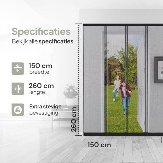 O'DADDY® Fly Curtain Slatted Screen - 150x260 cm - Rideau de porte - Design ajustable - Fibre de verre - Moustiquaire de porte noire