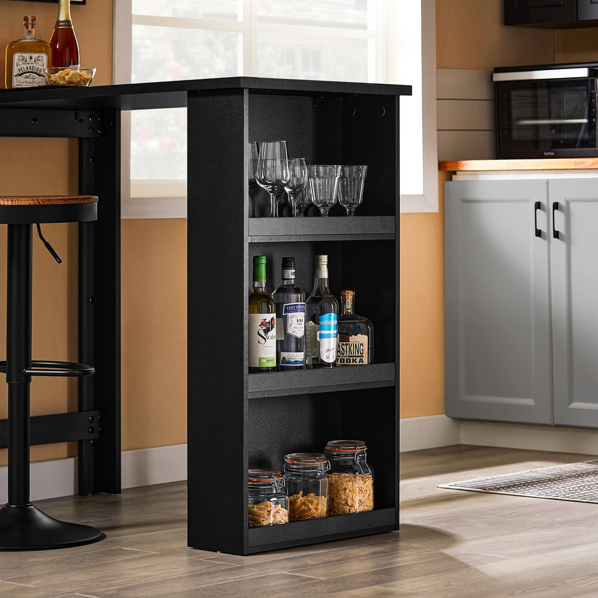 SoBuy FWT17-II-SCH Table de cuisine haute - Table de bar sur pied avec étagères de rangement pour les petits espaces - Noir - 112 x 57 x 106 cm