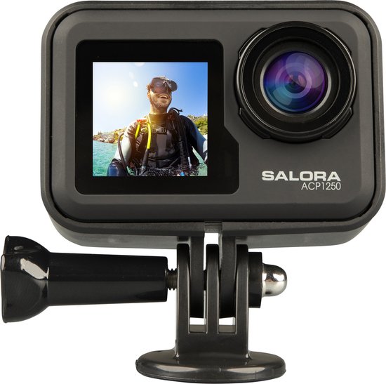Une ActionCam Ultra HD (4K) à double écran, livrée avec un étui regorgeant d'accessoires
