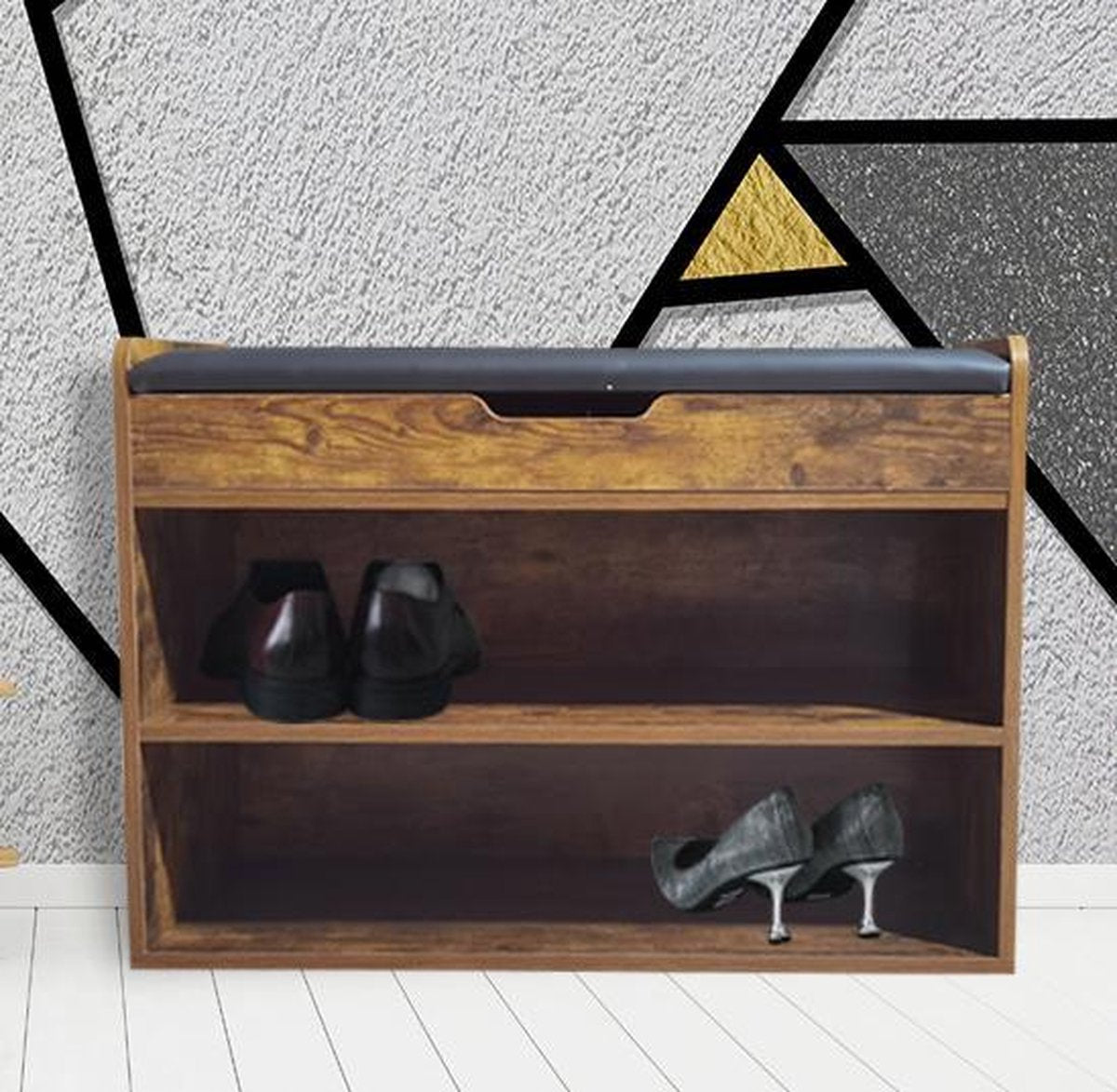 VDD Meuble à chaussures avec siège - 2 compartiments ouverts - 35 x 80 x 55 cm - Vintage Brown