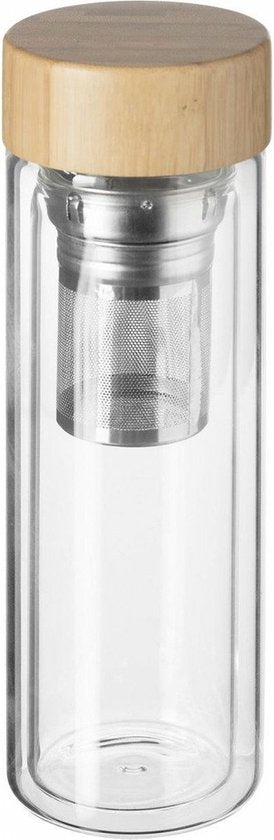 Bouteille à thé Secret de Gourmet - à double paroi - verre/bambou - 40 cl - bouteille à infusion/théière