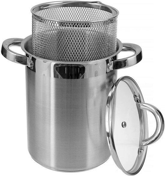 Poêle à asperges en acier inoxydable avec panier amovible – 4,2 L – Compatible avec l'induction et toutes les sources de chaleur – Peut également servir de friteuse !