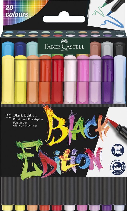 Stylos pinceaux Faber-Castell - Édition noire - 20 couleurs dans un étui en carton - FC-116452