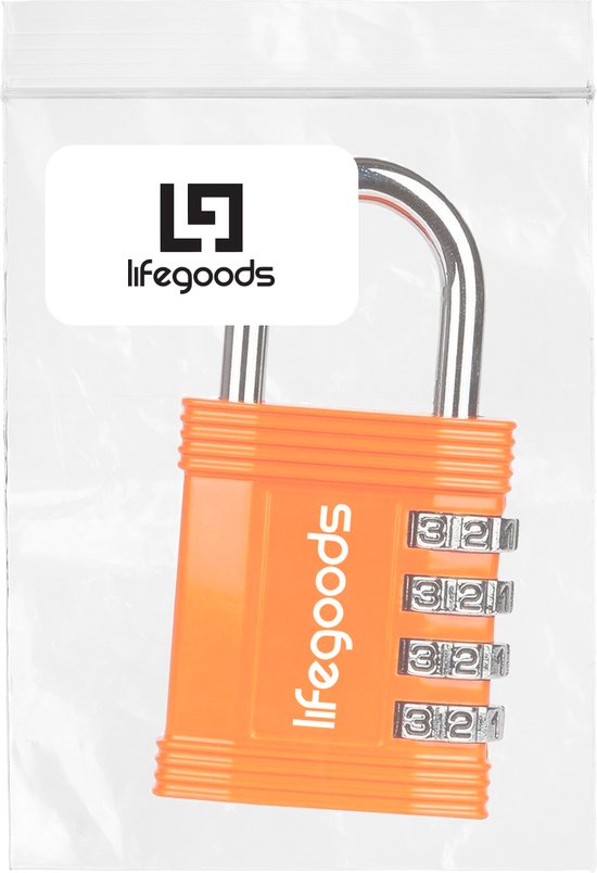 Cadenas LifeGoods - Serrure numérique - 4 chiffres - Résistant aux intempéries - Orange