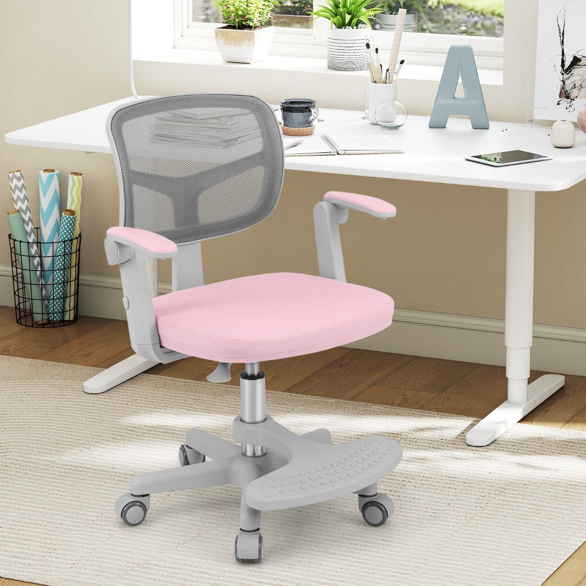 Chaise de bureau pour enfant Coast - réglable en hauteur - pivotante avec roulettes - rose