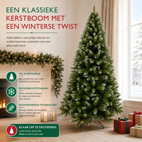 Sapin de Noël Triumph Tree Pittsburgh - Branches recouvertes de givre blanc et au volume généreux - Décoration de Noël d'intérieur - Sapin artificiel avec 940 branches et une structure robuste - 230 x 122 cm - Vert