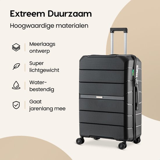 SKYCASES Urban Adventurer - Valise de voyage moyenne - Verrouillage par numéro - 44x27x66cm - 78L - Valise de voyage avec verrouillage de valise - Roues pivotantes - Noir