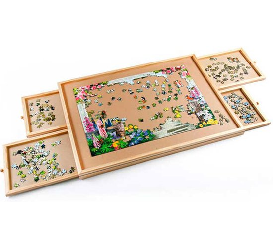 Table de puzzle de 1 500 pièces – avec 4 éléments coulissants – plateau de puzzle en bois – Idéale pour trier les pièces de puzzle par couleur et par forme