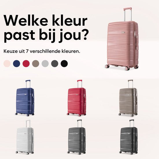SKYCASES Travelin' Charm 4-Piece Trolley Set - Hand Luggage & Check-in Suitcases - 32L/60L/98L - Number Lock - 360° Noiseless Wheels - Lightweight & Sturdy - Modern Design - Pink V2