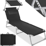 Tectake - Bain de soleil - Structure en acier avec toit coulissant - robuste, dossier réglable en 4 positions avec coussin - Idéal pour jardin, piscine, camping - Noir