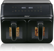 Alpina Friteuse à air chaud double XXL - Friteuse à air chaud 2 x 4 L - Friteuse à air chaud avec écran tactile numérique - Four à air chaud pour 6 personnes et plus - 8 programmes de cuisson - Mode Sync - Fonction minuterie