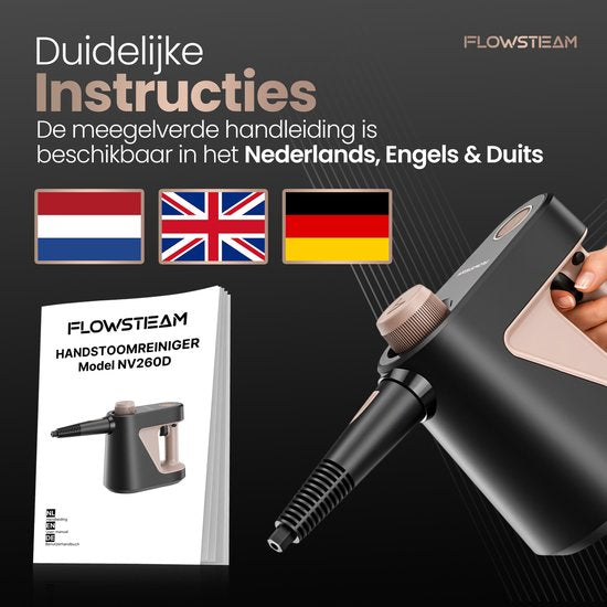 Nettoyeur vapeur à main FLOWSTEAM® Compact 12-en-1 - 4 bars et 110 °C - Nettoyeur vapeur – Détachant - Nettoyeur vapeur à main - Pour la salle de bains, la cuisine, les canapés et les meubles