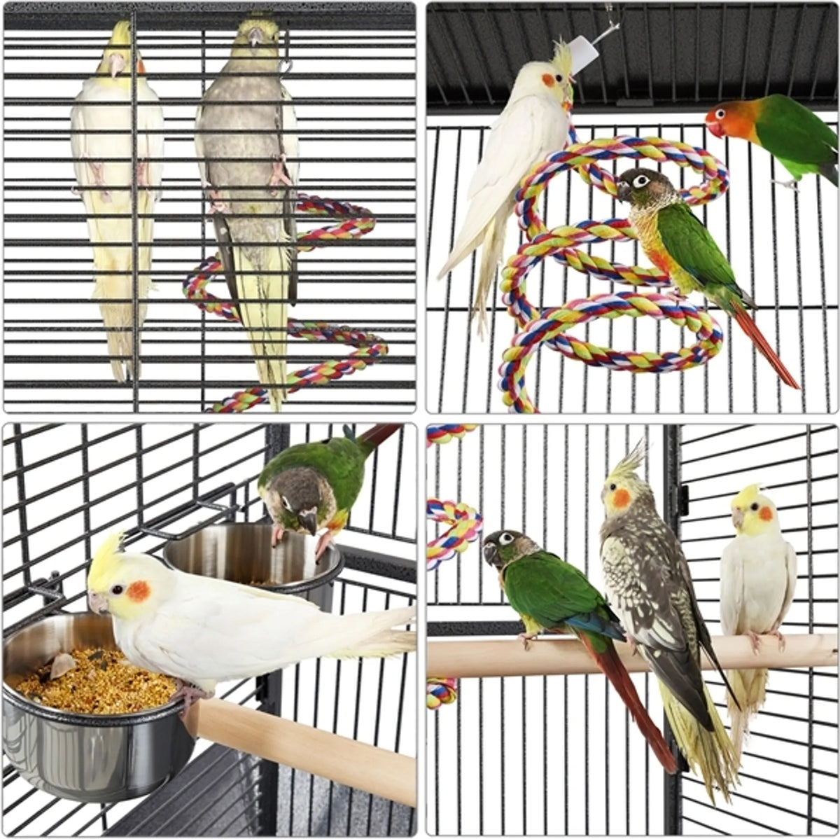 Yaheetech Cage pour perroquets avec plateau de jeu - équipée d'un collecteur de graines, de tiroirs à fumier extensibles et de portes d'alimentation - pour perruches et perroquets - Fer noir poudré - 65,5 x 65,5 x 156 cm