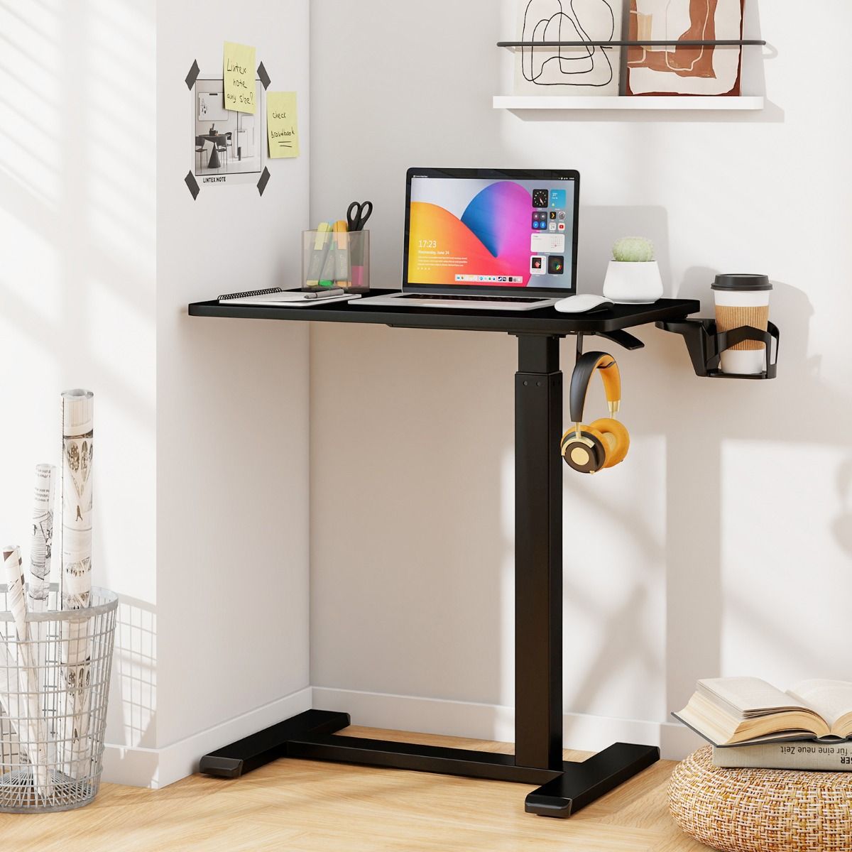 Coast : table d'appoint réglable en hauteur - bureau pour ordinateur portable sur roulettes - plateau réglable - blanc