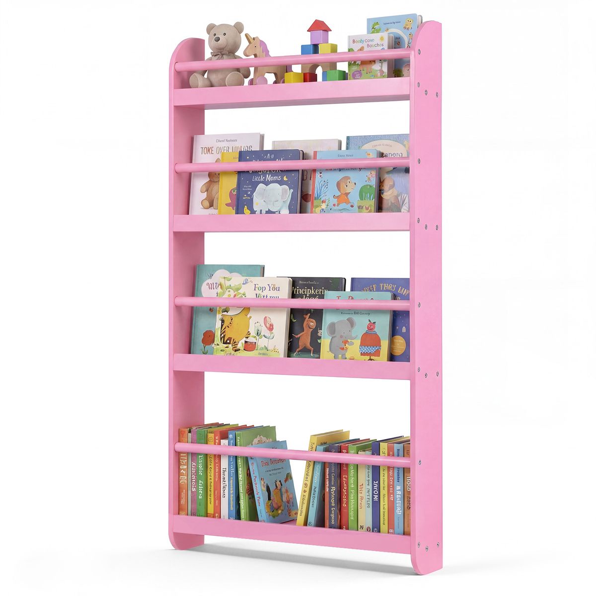 Étagère murale pour livres enfants Coast - peu encombrante - 4 étagères - blanc/rose