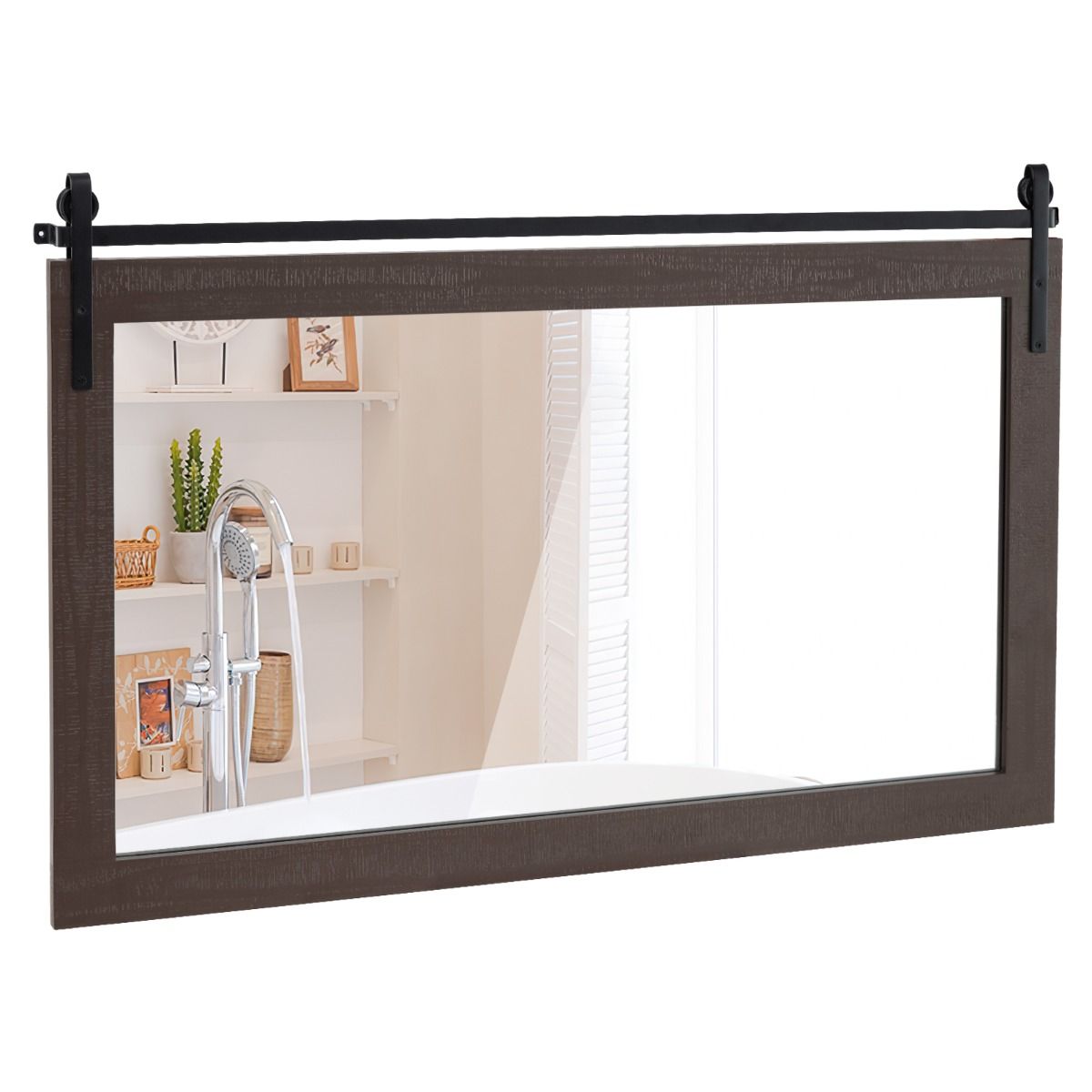 Miroir mural Coast - cadre rectangulaire en bois massif - verre incassable - marron foncé 100 x 66 cm