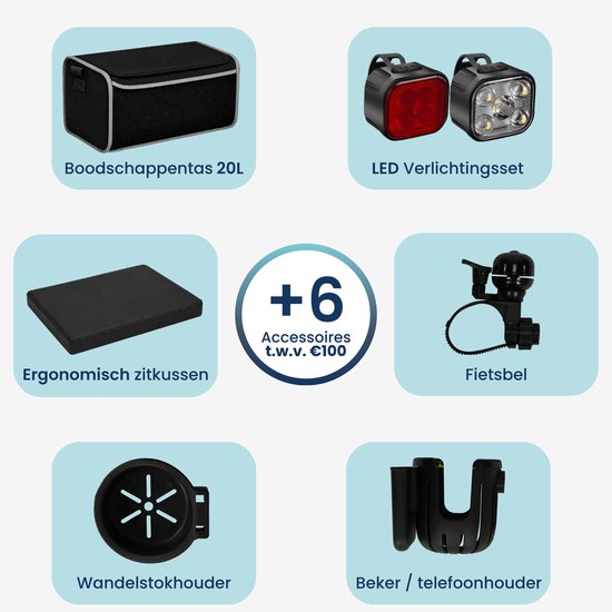 Rollator TrueSafe léger et pliable (6,9 kg) - Pour l'intérieur et l'extérieur - Avec coussin d'assise ergonomique, éclairage, dossier, support pour canne et bien plus encore - Bleu