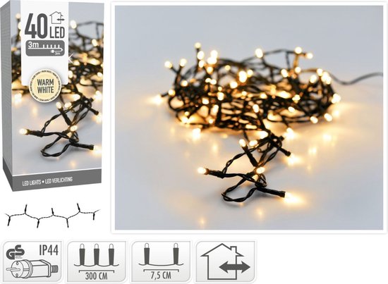 Guirlande lumineuse de Noël - 40 ampoules LED - blanc chaud - 300 cm - guirlande de Noël