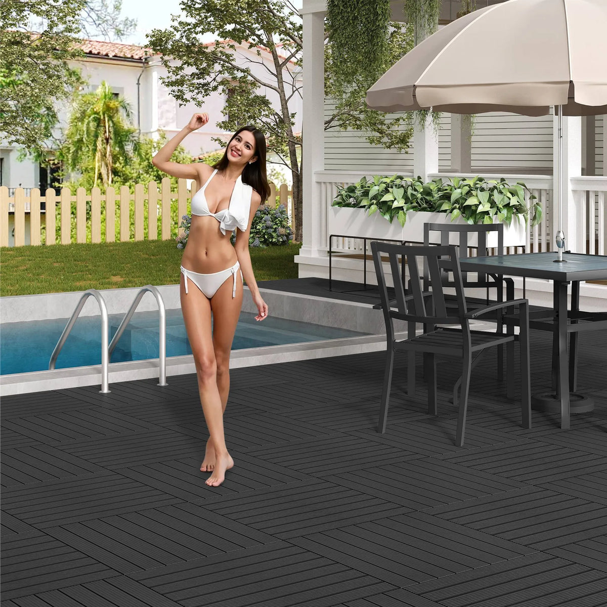 Dalles de terrasse EUGAD WPC 30 x 60 cm - 12 pièces - 2 m² - Système d'emboîtement - Couleurs variées