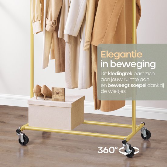O'DADDY® Porte-vêtements sur roulettes - Porte-vêtements - Porte-vêtements réglable - Porte-vêtements extensible - Stable jusqu'à 90 kg - Porte-vêtements de rangement - Doré - 160 cm