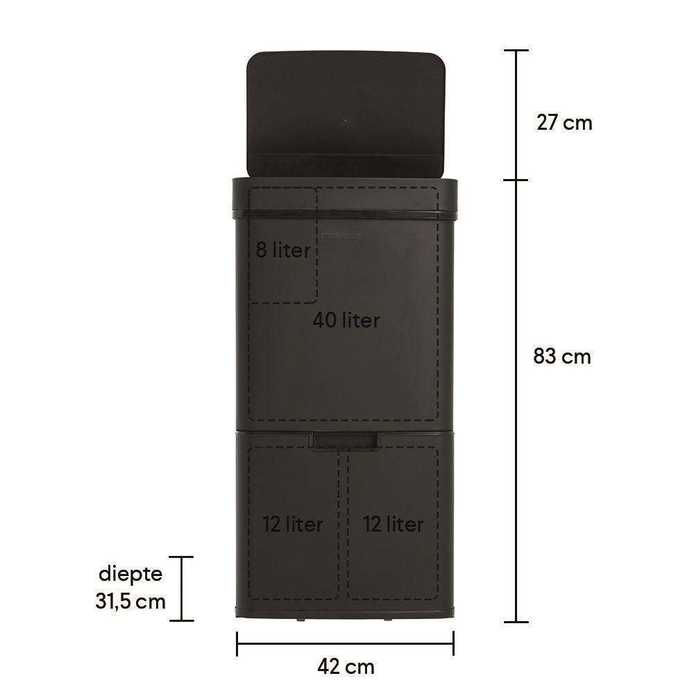 Poubelle à capteur StangVollby Lunden 72 litres - 3 compartiments - 42 x 31,5 x 82,5 cm - Noir