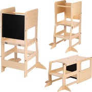 Tour d'apprentissage 2-en-1 Sunny Mae – Tour d'apprentissage et meuble de jeu en bois pour enfants – Transformable en petite table avec chaise – Avec tableau à craie – Accessoire de cuisine inspiré de la méthode Montessori – Jouet sûr et éducatif