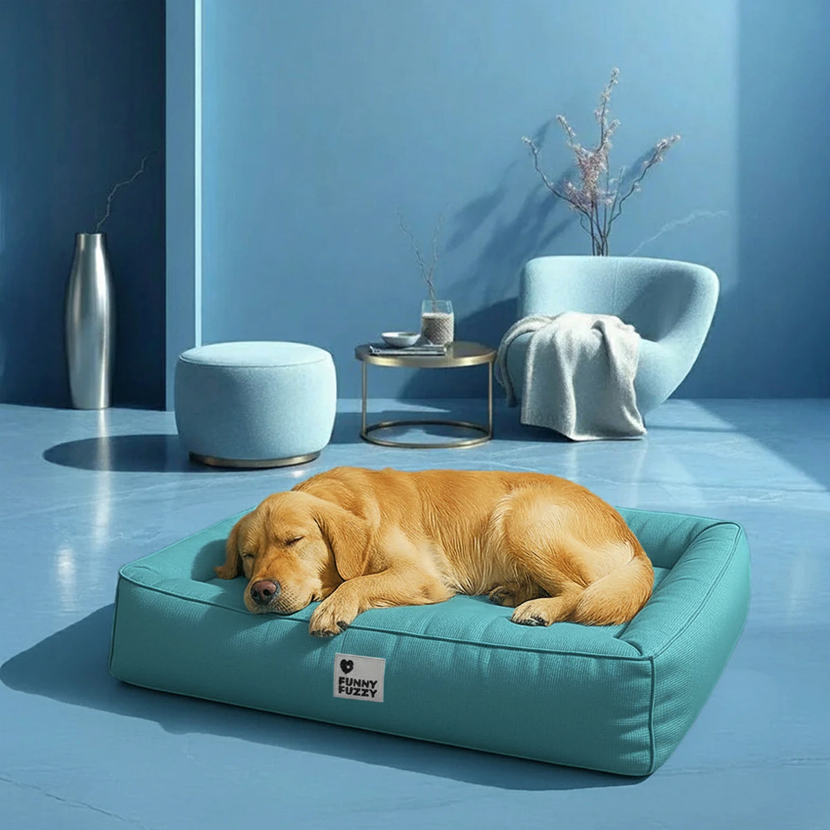 Lit orthopédique pour chien FUNNYFUZZY - L - 75 x 58 x 13 cm - Vert foncé - Résistant à l'eau