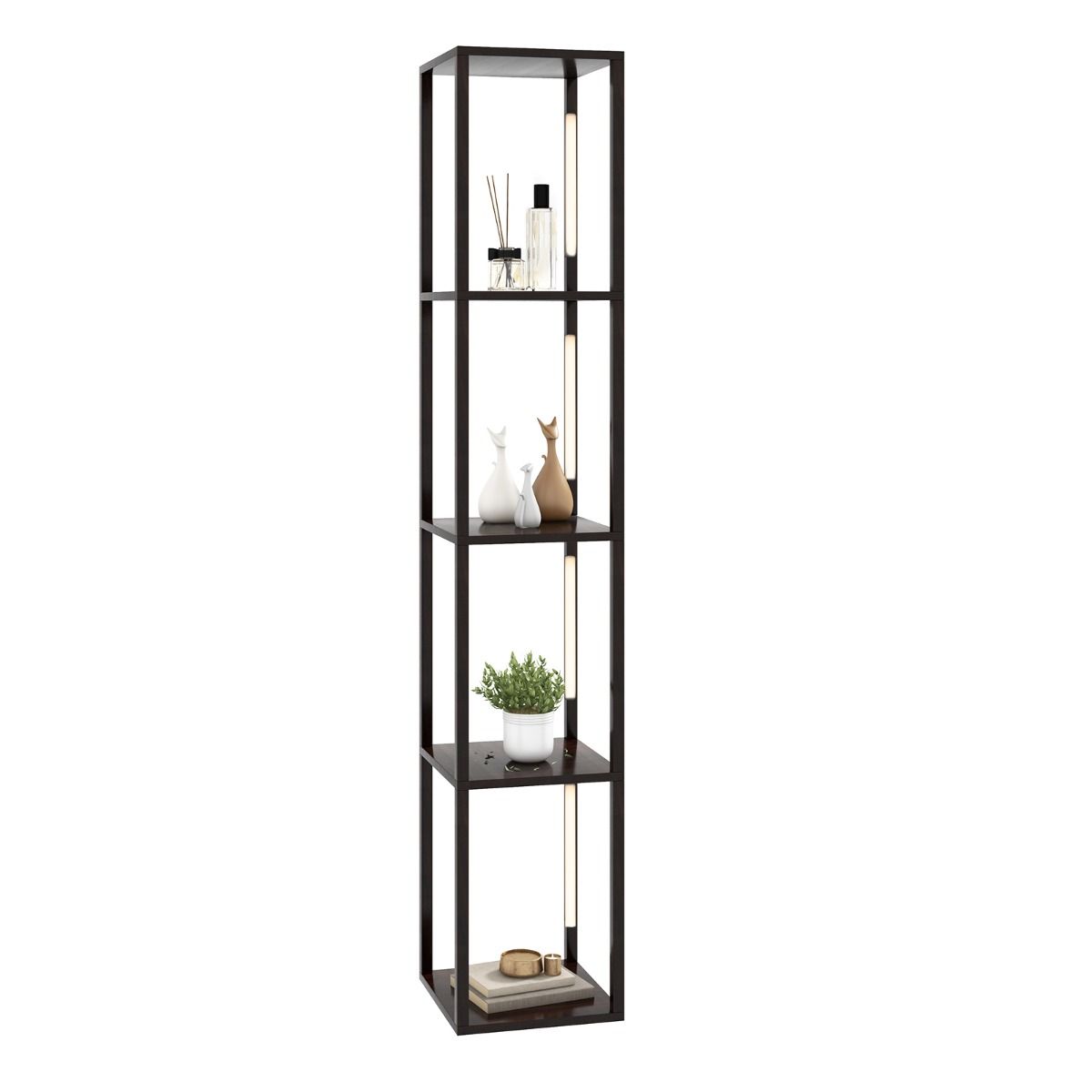 Lampadaire Coast avec étagères de rangement - Éclairage LED à 3 niveaux de luminosité réglables - 4 étagères - marron - 163 cm