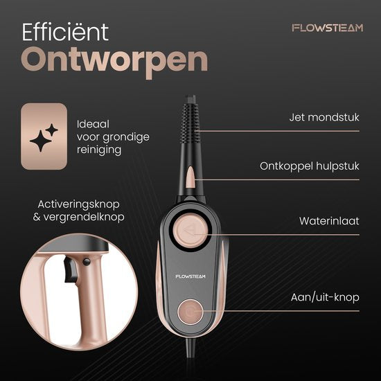 Nettoyeur vapeur à main FLOWSTEAM® Compact 12-en-1 - 4 bars et 110 °C - Nettoyeur vapeur – Détachant - Nettoyeur vapeur à main - Pour la salle de bains, la cuisine, les canapés et les meubles