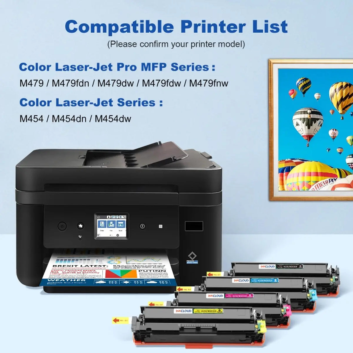 Ensemble de cartouches d'encre Inkcloud 415A avec puce - 4 couleurs - Compatible avec les modèles HP M454 et M479fdw