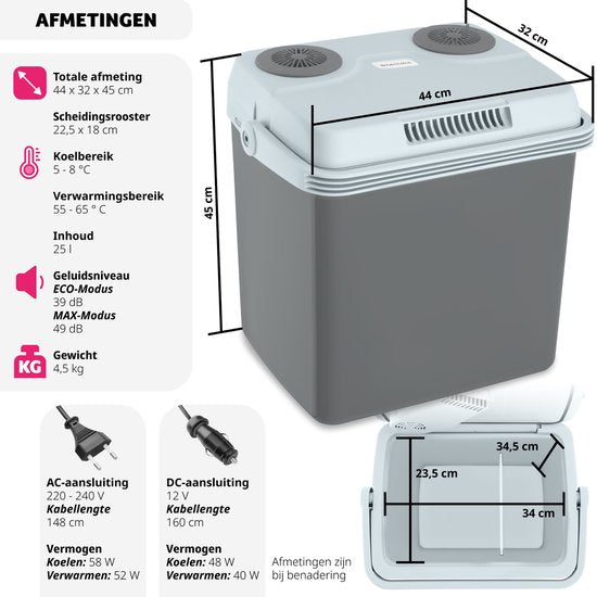 tectake® - Glacière électrique de 25 l - Fonction de refroidissement et de réchauffement - Sac glacière électrique silencieux - Pour voiture ou prise de courant - Mini réfrigérateur pour camping, boissons - Thermobox avec puissance - Mode Eco