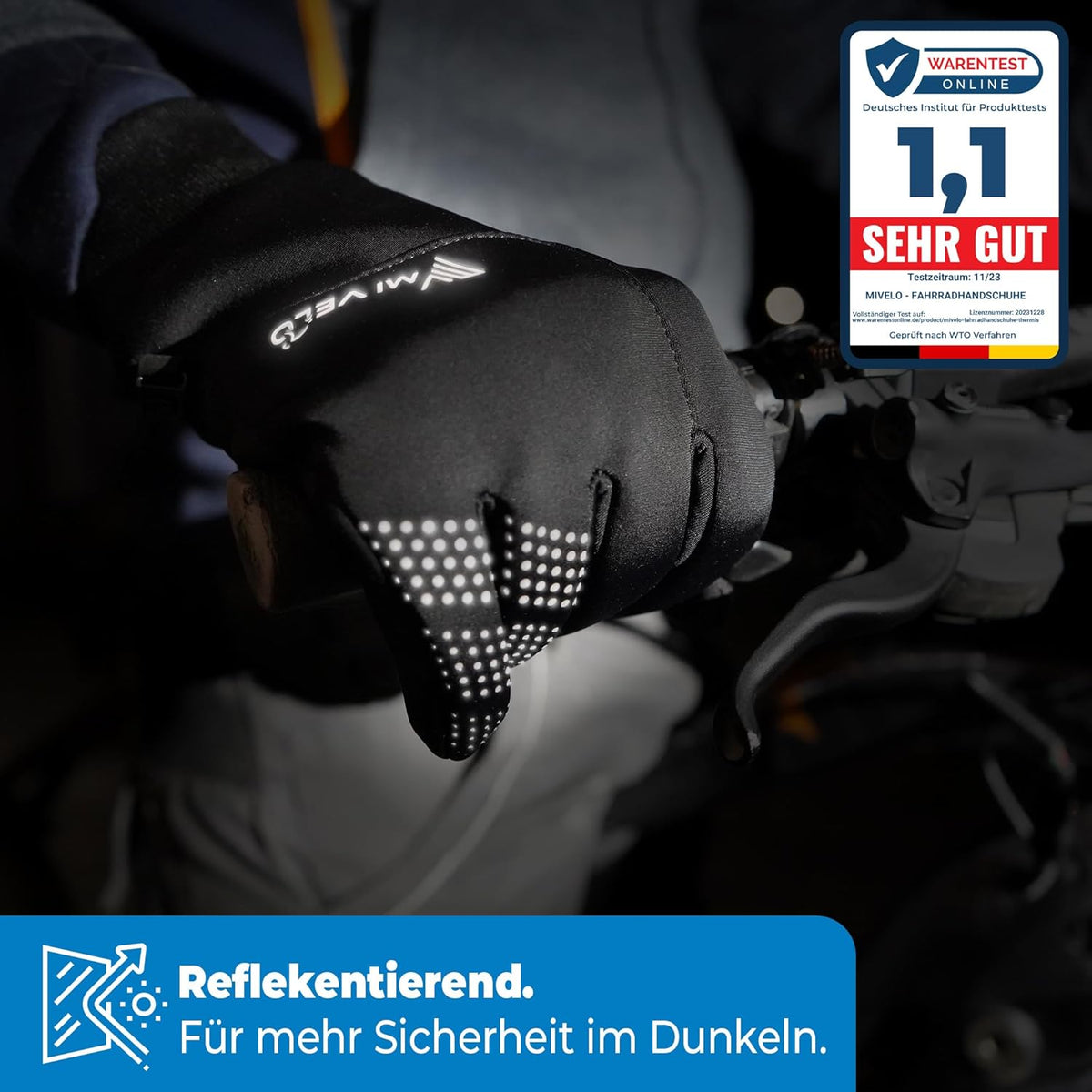 MIVELO Gants de cyclisme VELORIDER - Coupe-vent et imperméable - Fonctionne avec les écrans tactiles - Noir - Taille S