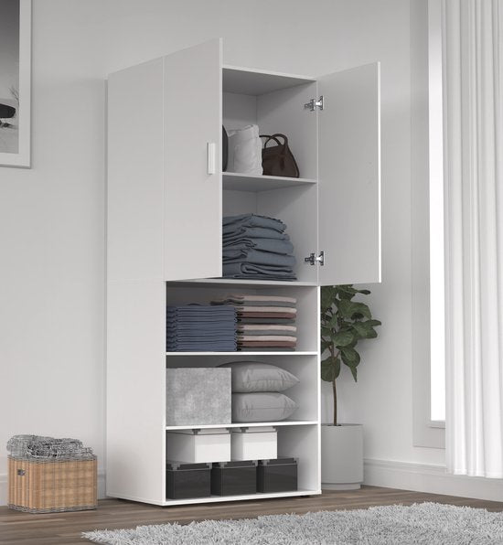 Armoire - meuble de rangement - étagères - 80 cm de large - blanc