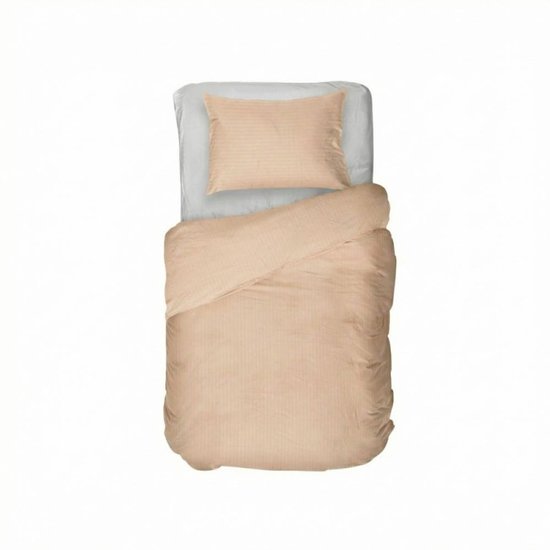 Housse de couette Kayori Elin en satin de coton - 140 x 200-220 + 1 taie d'oreiller - Lit simple - Nude