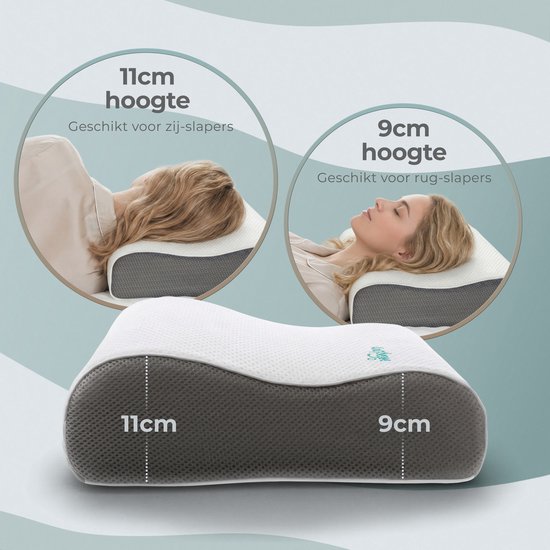 Oreiller CozySense® - Oreiller orthopédique - Oreiller ergonomique - Oreiller de sommeil en mousse à mémoire de forme - Taie d'oreiller et sac de transport inclus - Fermeté - pour les dormeurs sur le côté, le ventre et le dos