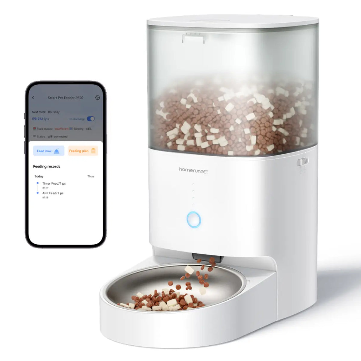 Distributeur automatique de nourriture Homerunpet - commande via application - bol en acier inoxydable