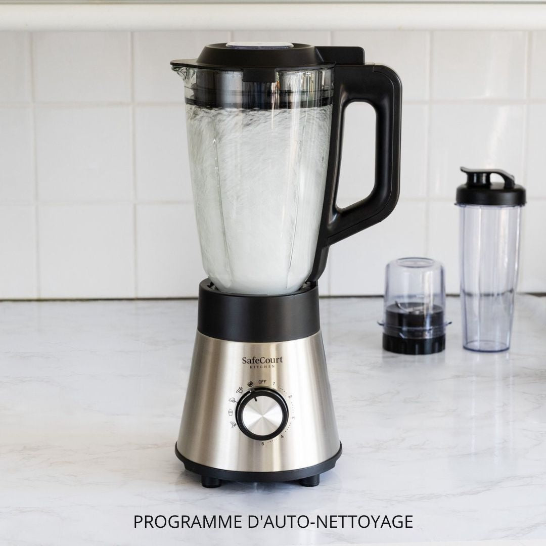 Blender - Safecourt Kitchen - Mixeur Smoothie puissant - 1000W - 1.5L - noir/métal