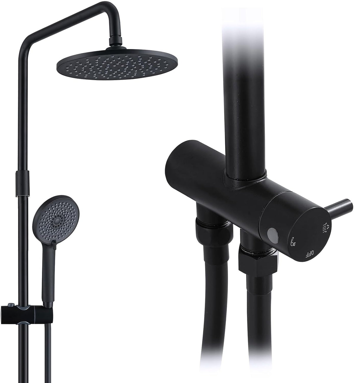 Ensemble de douche à effet pluie Homelody sans robinet - Douchette à main à 4 positions - Douche de tête 9 pouces - Hauteur 101,4 cm - Acier inoxydable - Noir mat