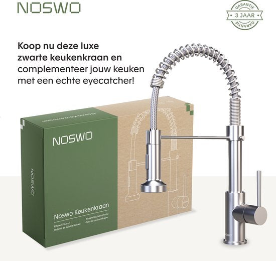Noswo Mélangeur de cuisine avec bec extractible - Mélangeur de cuisine - Douchette - Extractible - Flexible - Chrome