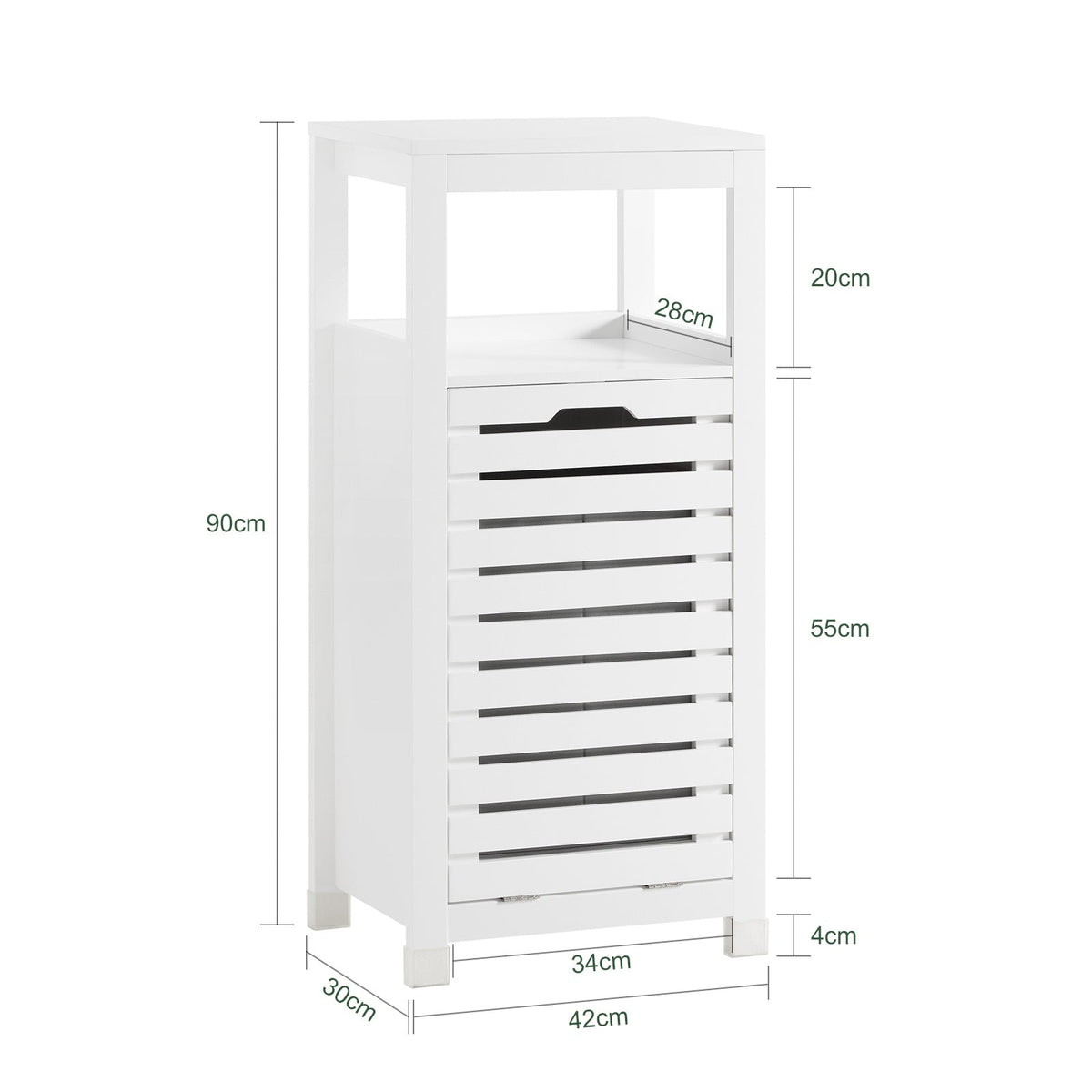 SoBuy BZR67-W Meuble de salle de bain - Panier à linge inclinable - Bois MDF blanc - 42x30x90 cm